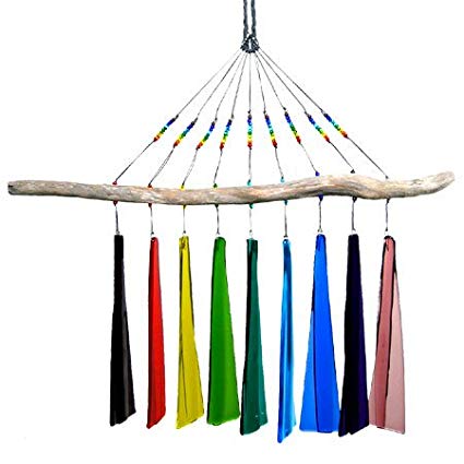 American Made Fused Glass Windchime - Rainbow Colors, 9-Chime Version