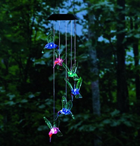 Color-Changing Solar Wind Chimes LED Solar Multi-color Solar Hummingbird Mobile Night Outdoor Light