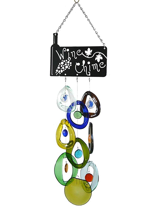 Modern Artisans Wine Chime - American Made Recycled Wine Bottle Glass Wind Chime