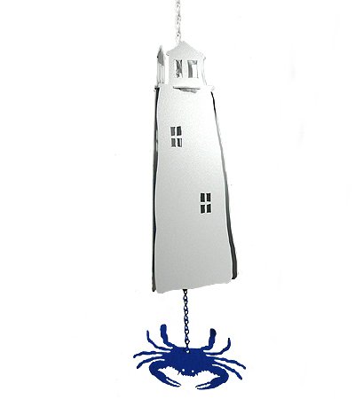 American Harbor Collection: Tall Lighthouse 3-Tone Wind Bell with Blue Crab Wind Catcher