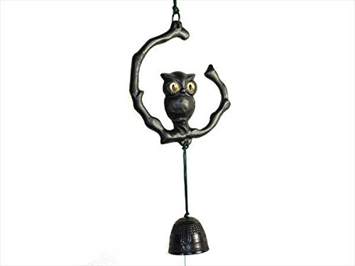 Japanese Furin Wind Chime Nambu Cast Iron Iwachu Black Owl w/ Bell, Made in Japan