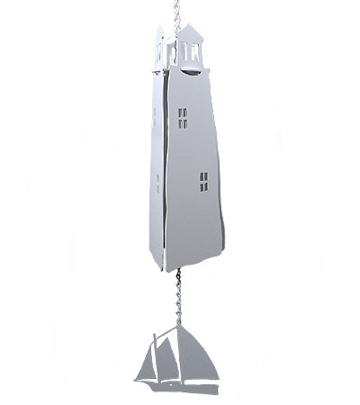 Modern Artisans American Harbor Collection: Large Lighthouse 3-Tone Wind Bell with White Sailboat Wind Catcher