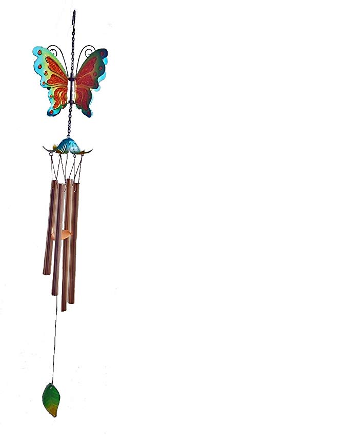 Continental Art Center Butterfly Windmill/Wind Chime, 6 by 6 by 37-Inch, Blue and Pink