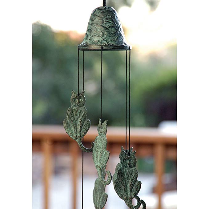 Wind Chime - Patio Decor Cat Themed Brass Wind Chime