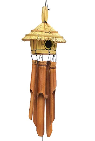 Green Natural Bamboo Wind Chimes Wood Wind Chime (Large Bamboo Bird House)