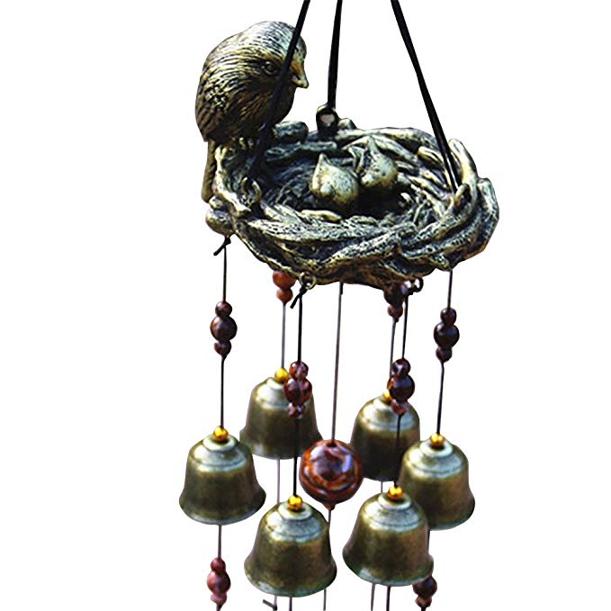 Tuodas Wind Chimes, Classic Retro Copper Alloy Bells Wind Chime Bronze Color Home/Garden/Balcony/Patio Hanging Decor (Bird nest)