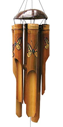 Cohasset Gifts Bamboo Wind Chimes | Medium 38 inch | Natural Beautiful Sound | Wood Outdoor Home Decor | #125 Monarch Butterfly