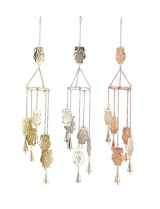 Deco 79 Antique Colonial 3 Cool Metal Owl Wind Chime, Assorted